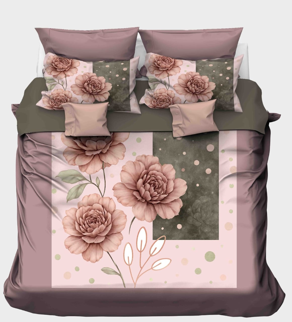 Vintage Dusty Rose Floral on Checkered Background Bedsheet