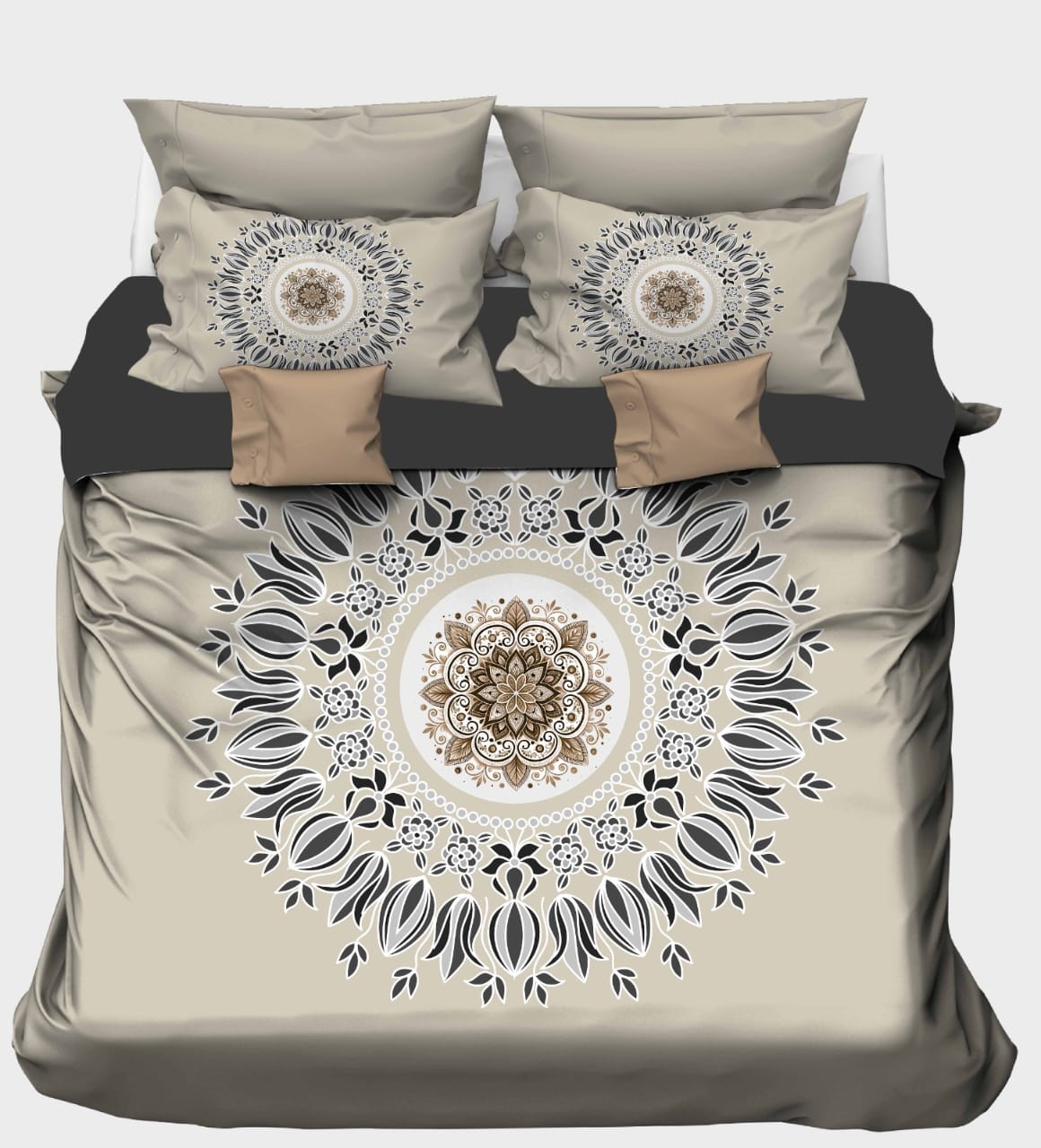 Tan & Brown Mandala on Beige Bedsheet