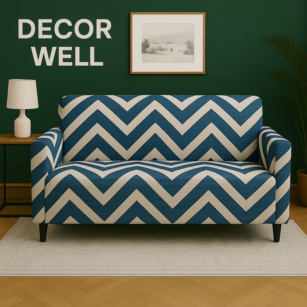 Teal and Cream Wide Chevron Sofa Cover