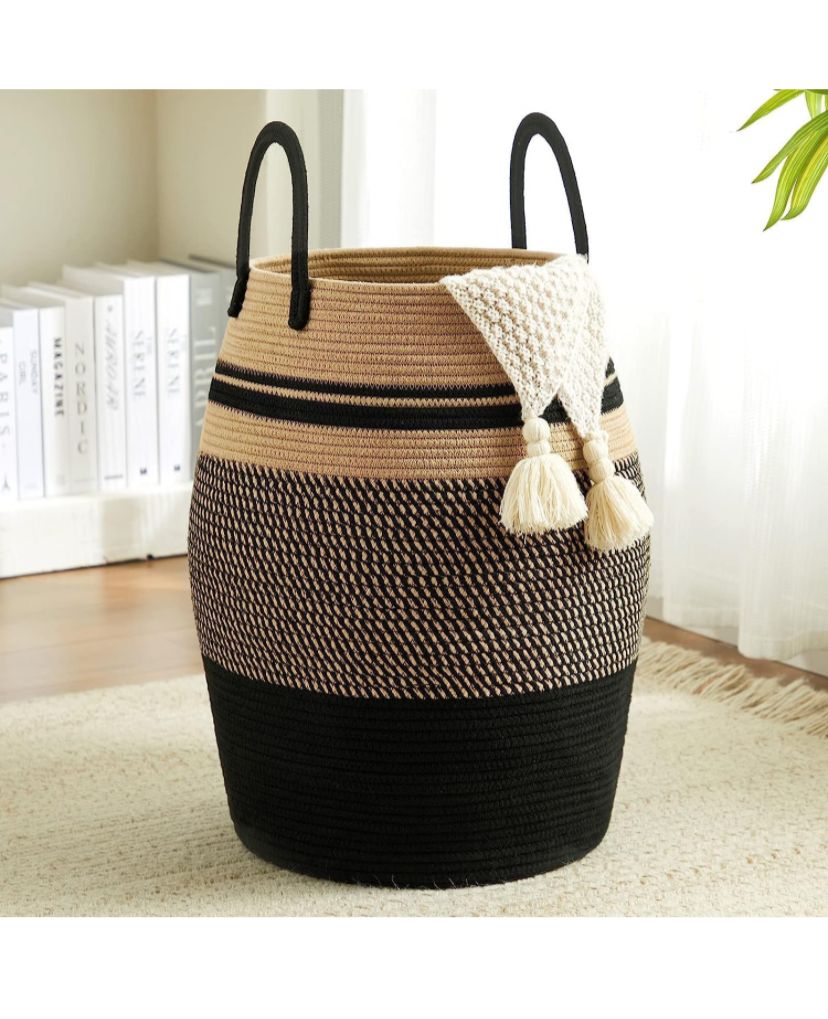 Tan and Black Bohemian Weave Basket