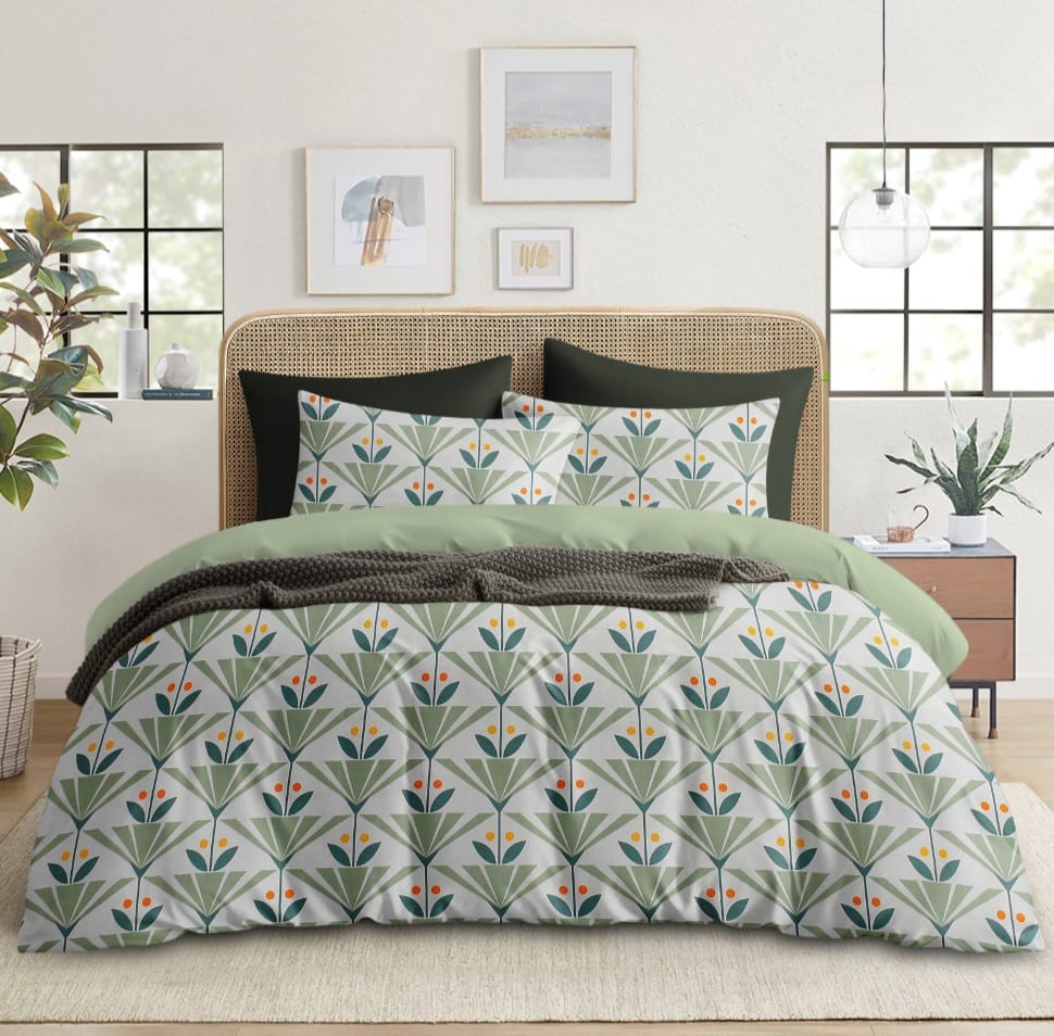 Graphic Sage Green Geometric Floral Bedsheet