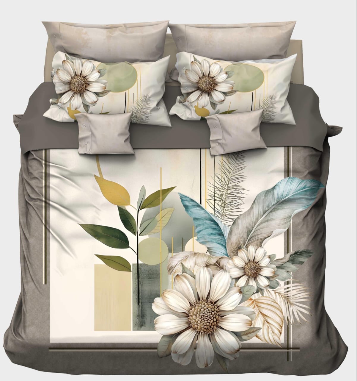 Sophisticated White Blossoms & Foliage Bedsheet