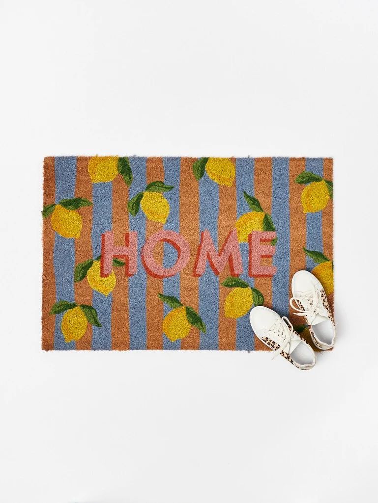 Vibrant Lemon & Bold Stripe Coir Doormat