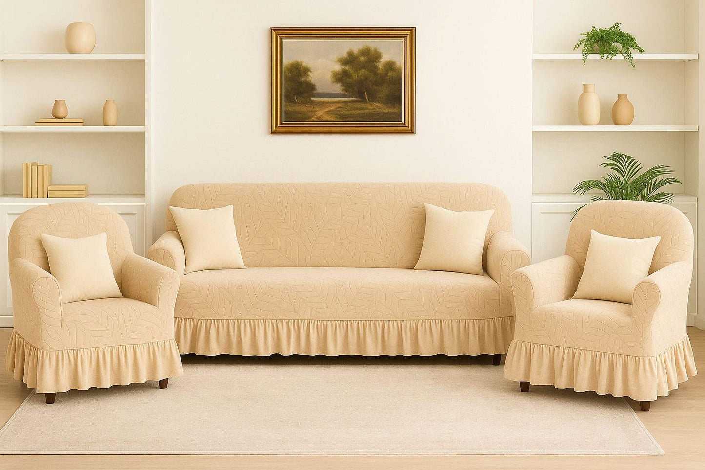 Soft Beige Jacquard Botanical