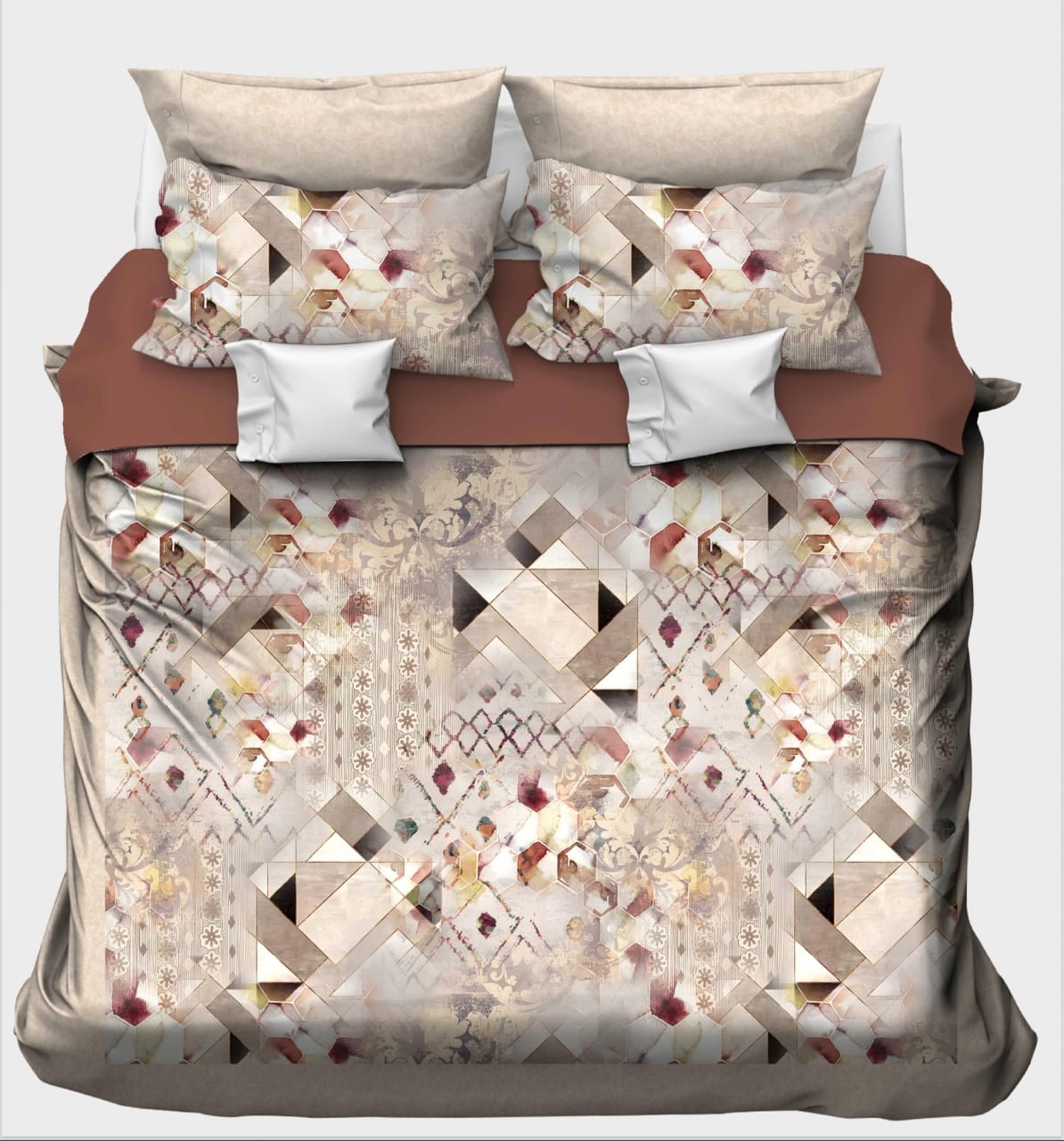 Geometric Patchwork in Rust & Mocha Bedsheet