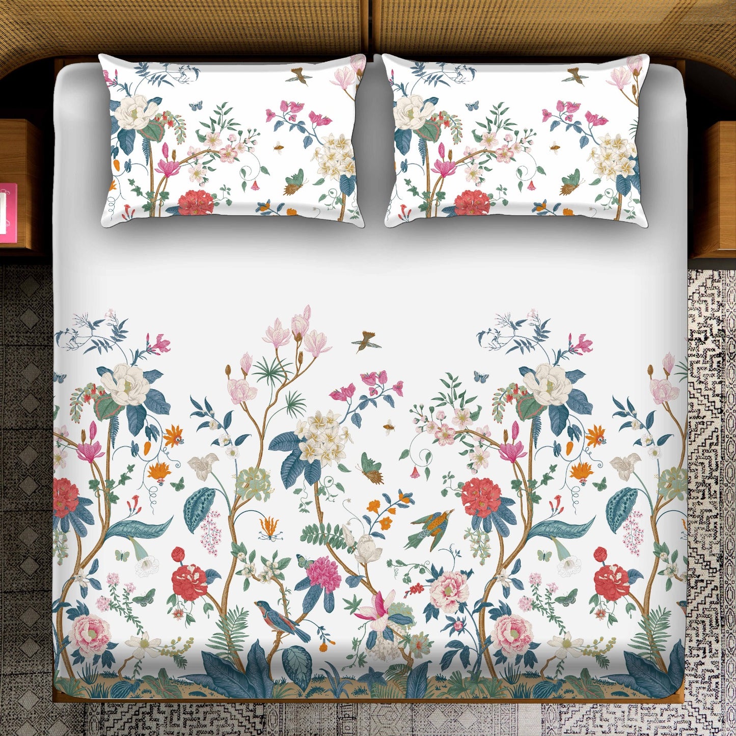 Chinoiserie Flowering Vine with Birds & Butterflies Bedsheet