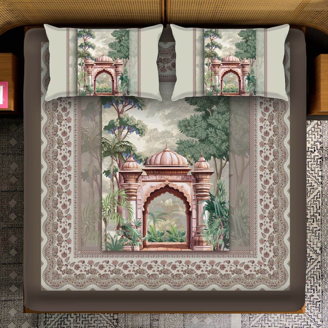 Mughal Archway in a Lush Garden Bedsheet