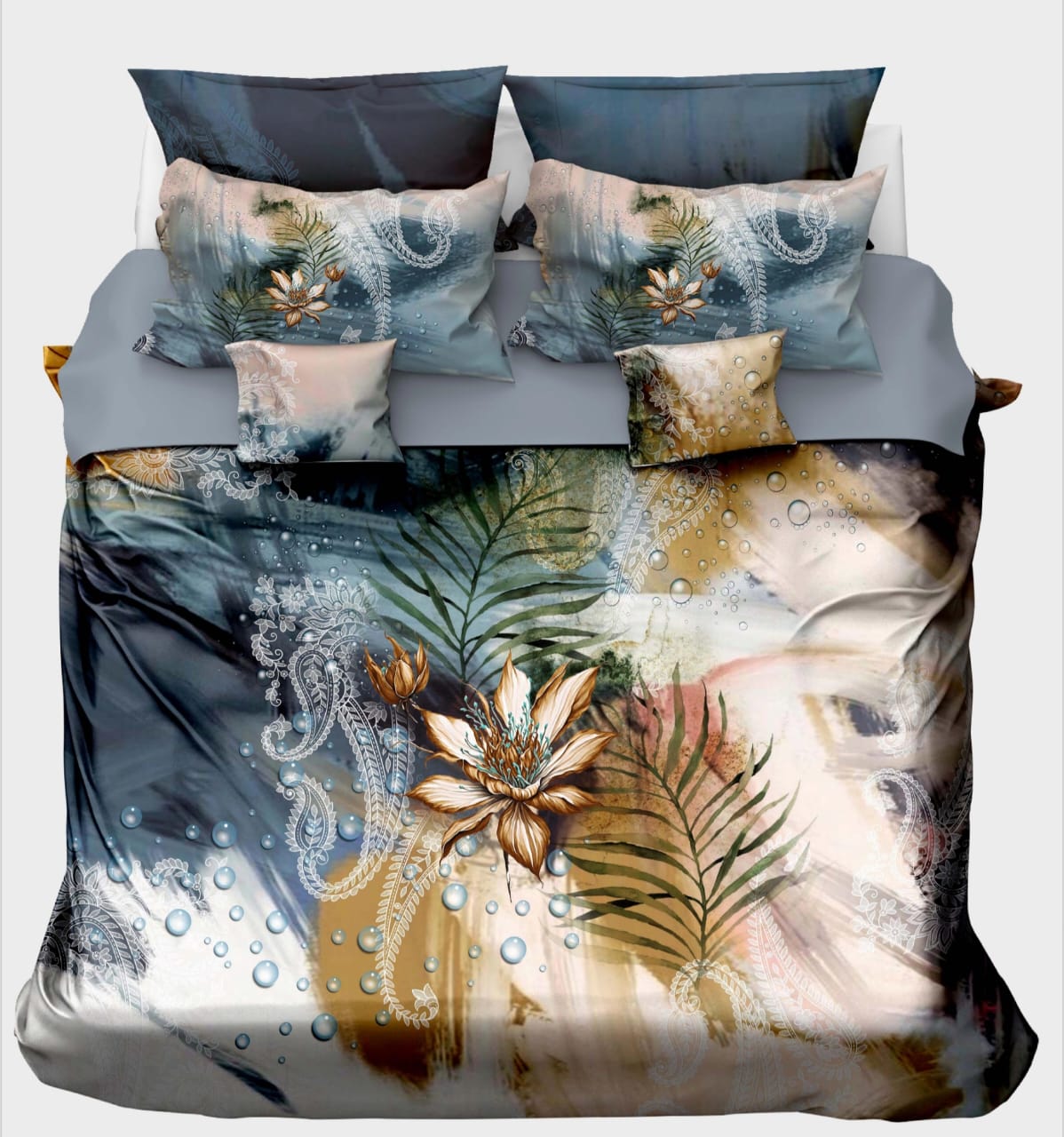 Abstract Midnight Blue Lotus & Fern Bedsheet