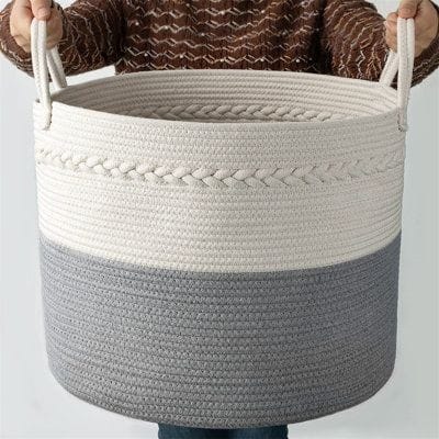Off-White and Gray Minimalist Cylinder Basket