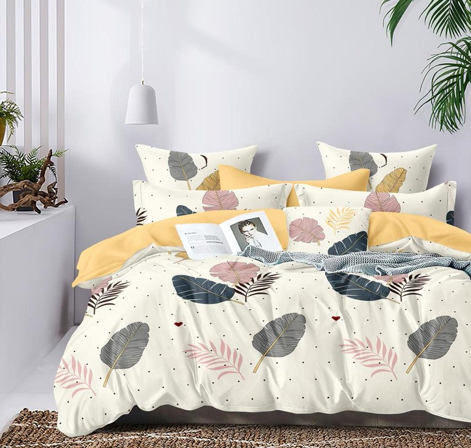 Cream Botanical with Polka Dots & Heart Accents Bedsheet