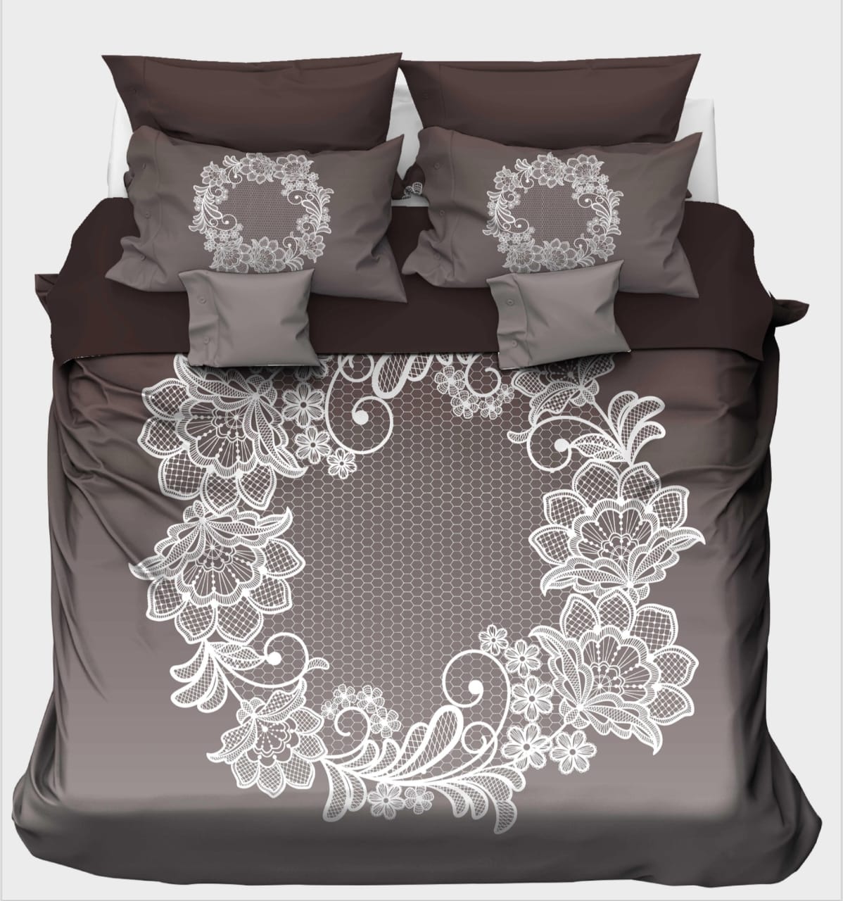Smoky Brown Lace Floral on Gradient Bedsheet