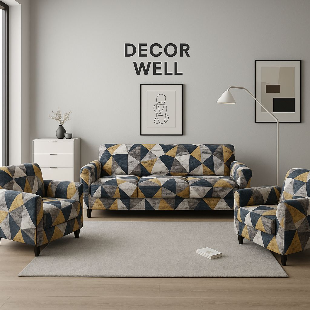 Navy Mustard Abstract Triangle Mosaic Cover