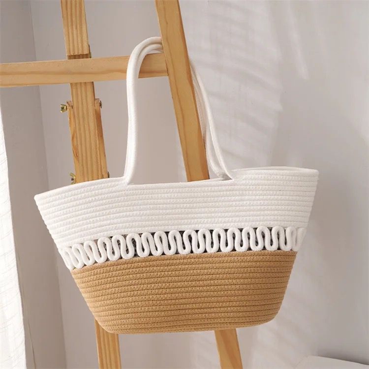 Off-White and Gray Color Block Cylinder Basket