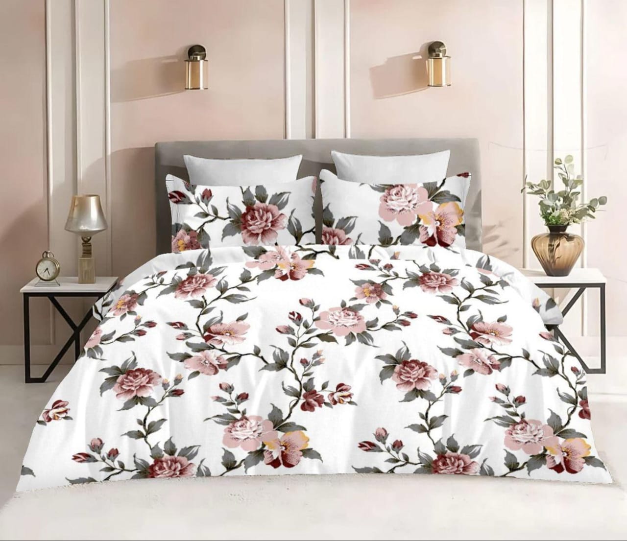 Dusty Rose & Blush Pink Rose Branches Bedsheet