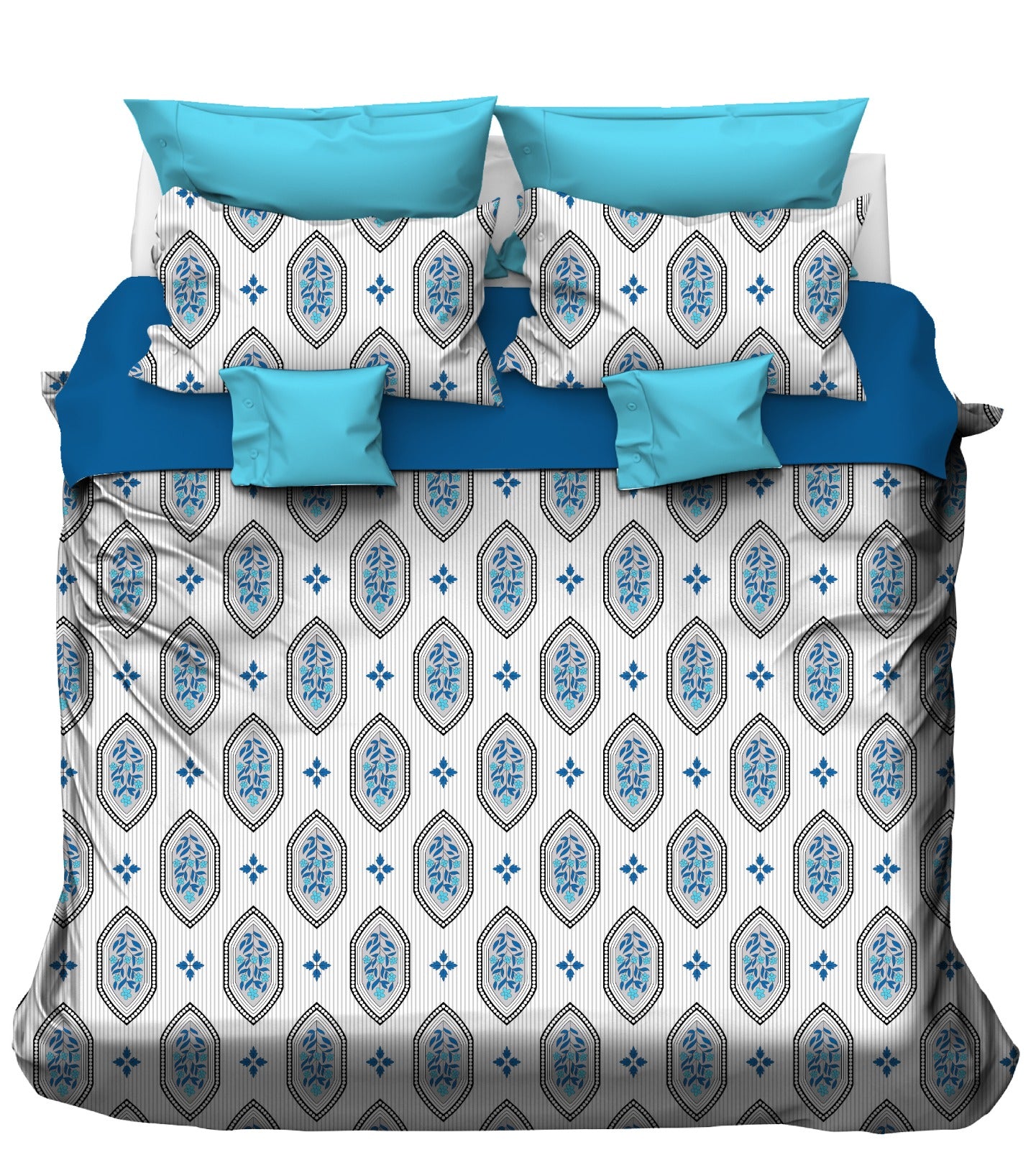 Botanical Art with White Flowers & Gold Leaves Bedsheet