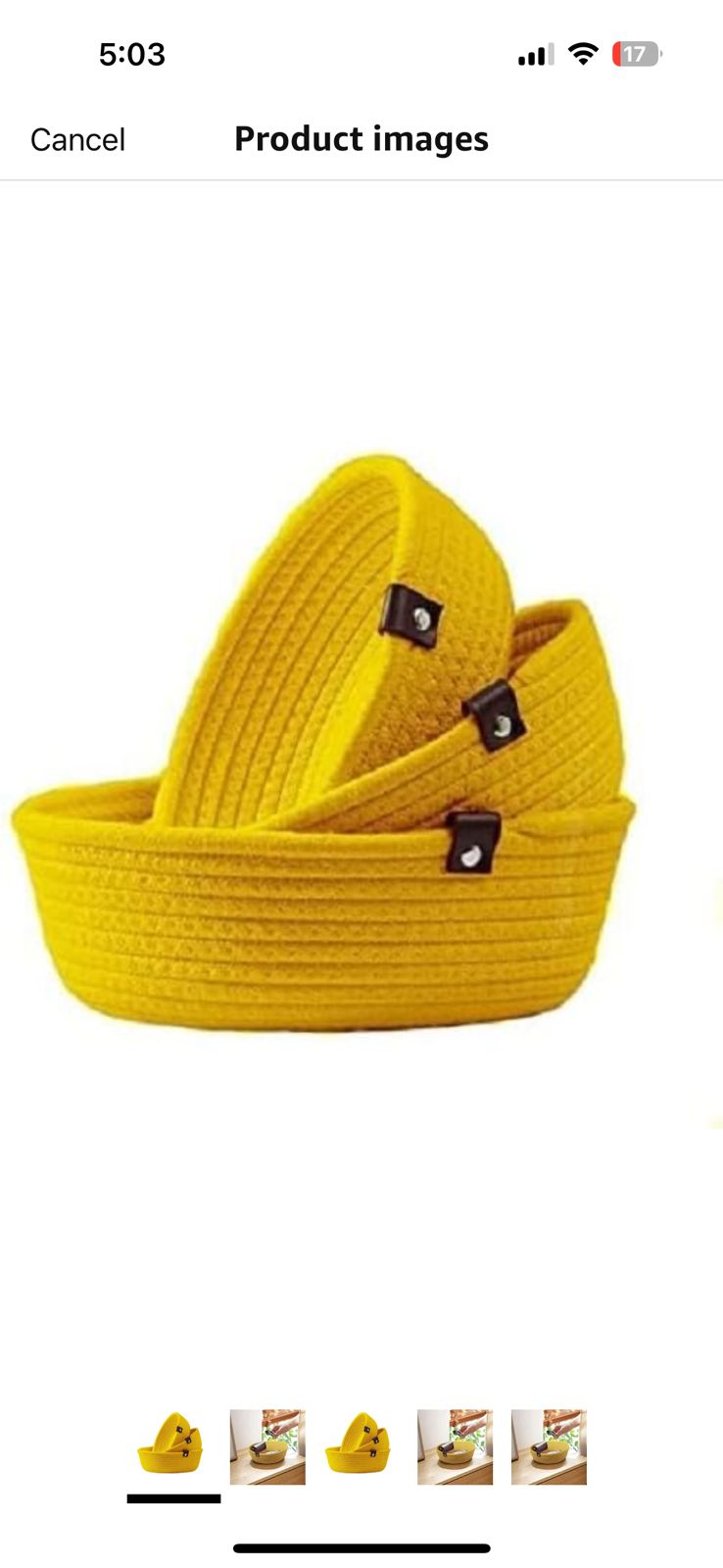 Yellow Cotton Rope Nesting Organizer Trays