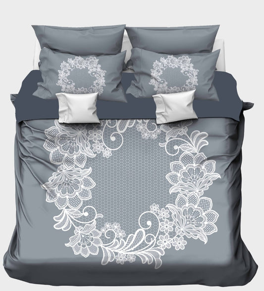 Taupe & Beige Faux-Lace Floral Medallion Bedsheet