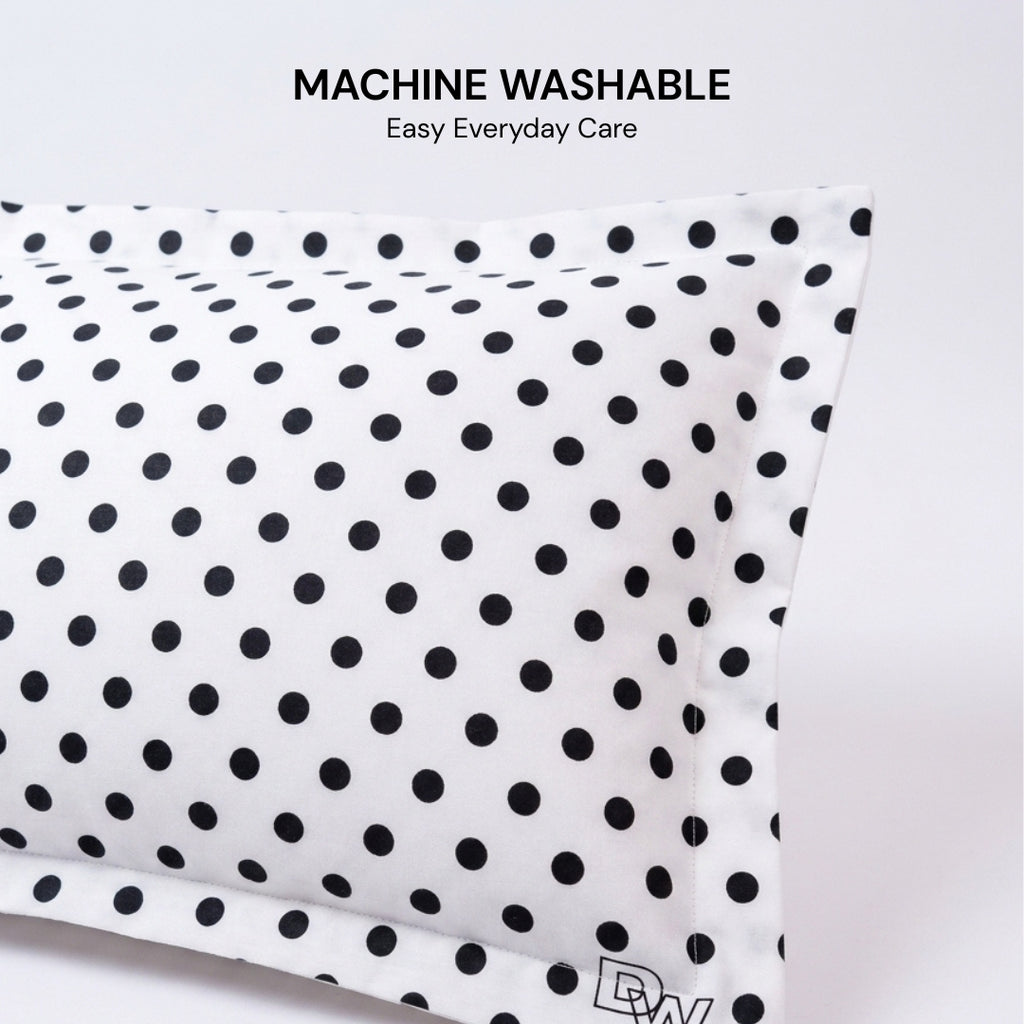 Polka Dot Cotton Pillow White
