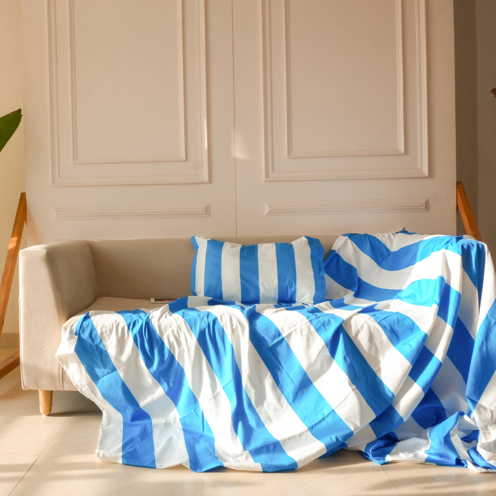 Ocean Blue & White (Bedsheet with Pillow Cover)