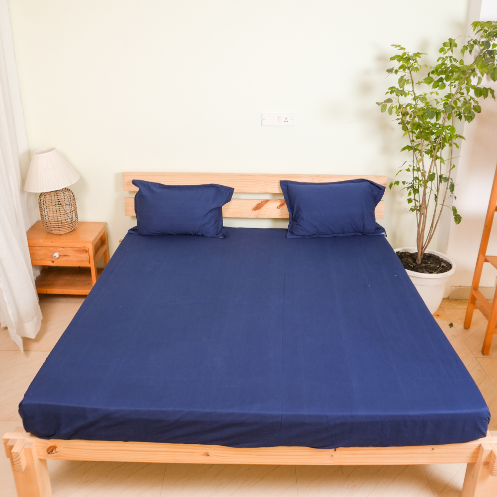 Bedsheet, Pillow Covers & Comforter Set (Navy Blue)