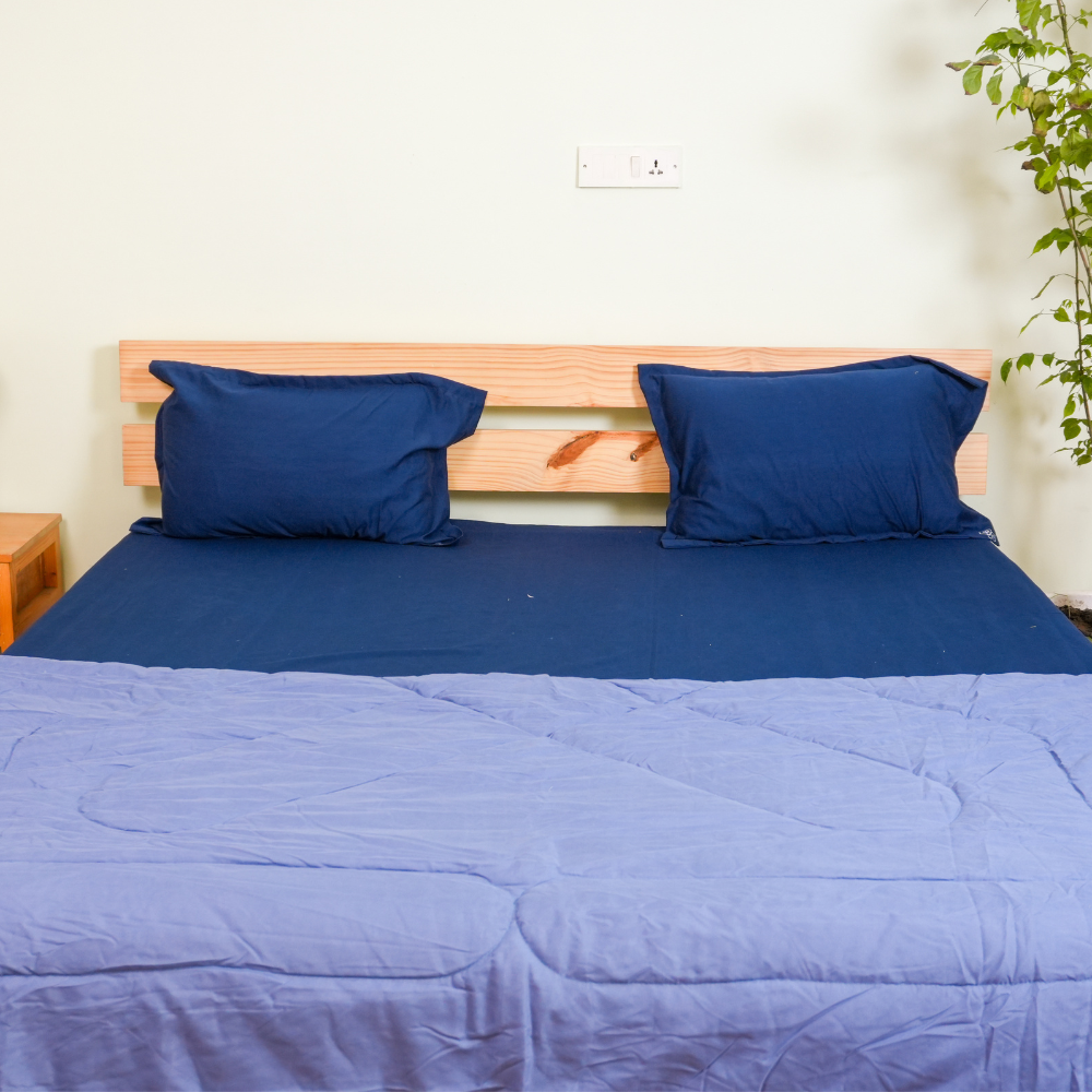Bedsheet, Pillow Covers & Comforter Set (Navy Blue)