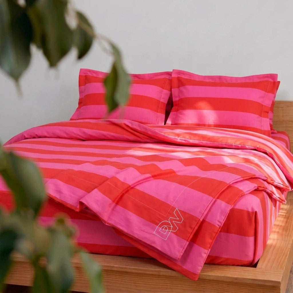CORAL PINK & RED BEDSPREAD