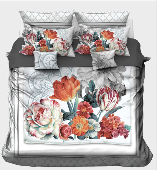 Muted Watercolor Floral Bouquet on Mocha Bedsheet