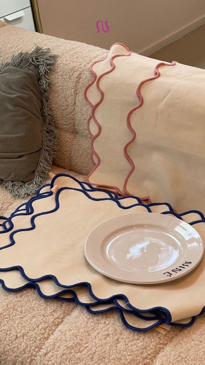 Navy Trim Scalloped Canvas Placemats