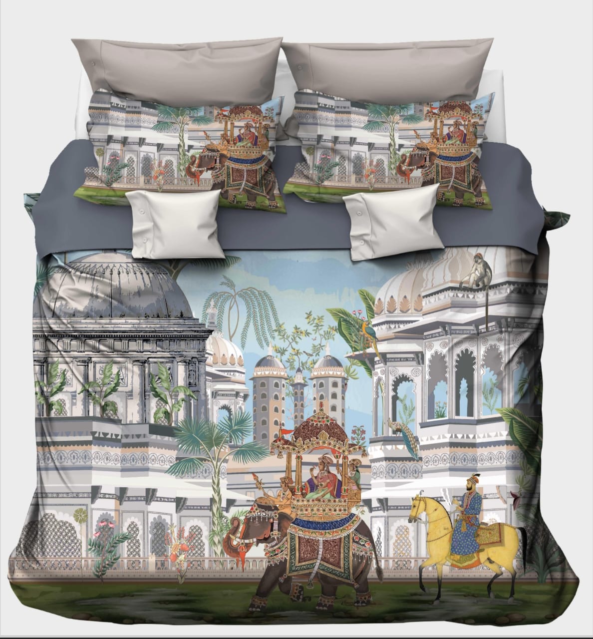 Imperial Elephant & Horse Procession Bedsheet