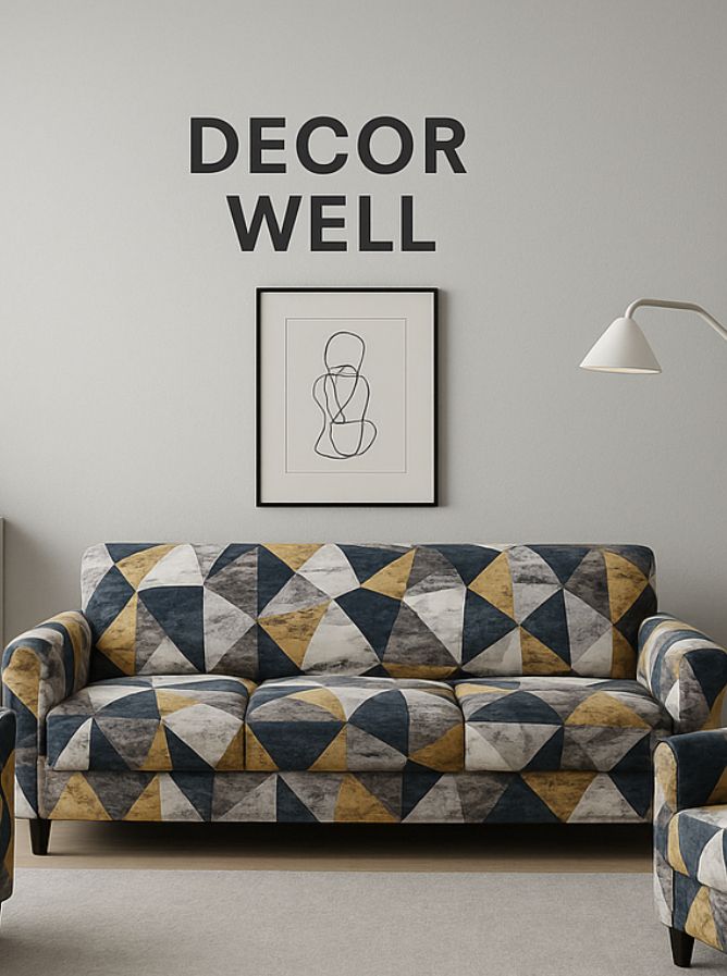 Mustard Navy Grey Harlequin Pattern Cover