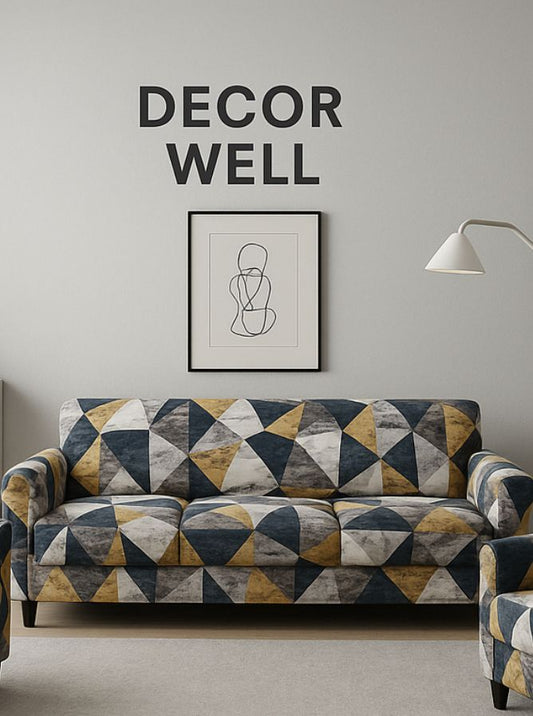 Mustard Navy Grey Harlequin Pattern Cover