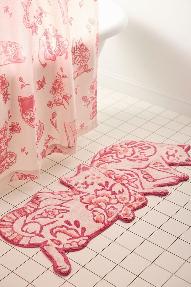 Oversized Pink Floral Cat Shape Bath Mat