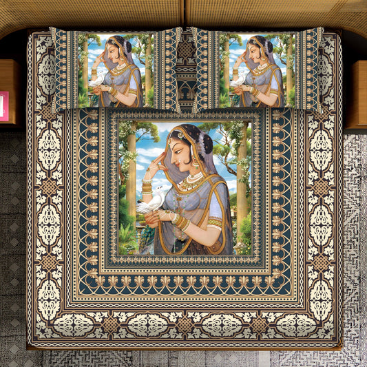 Mughal Woman with Dove in Garden Bedsheet