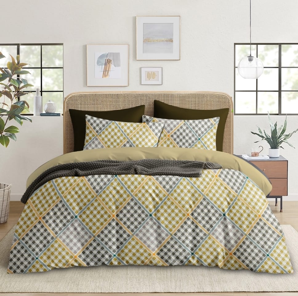 Oversized Diagonal Houndstooth Plaid Bedsheet