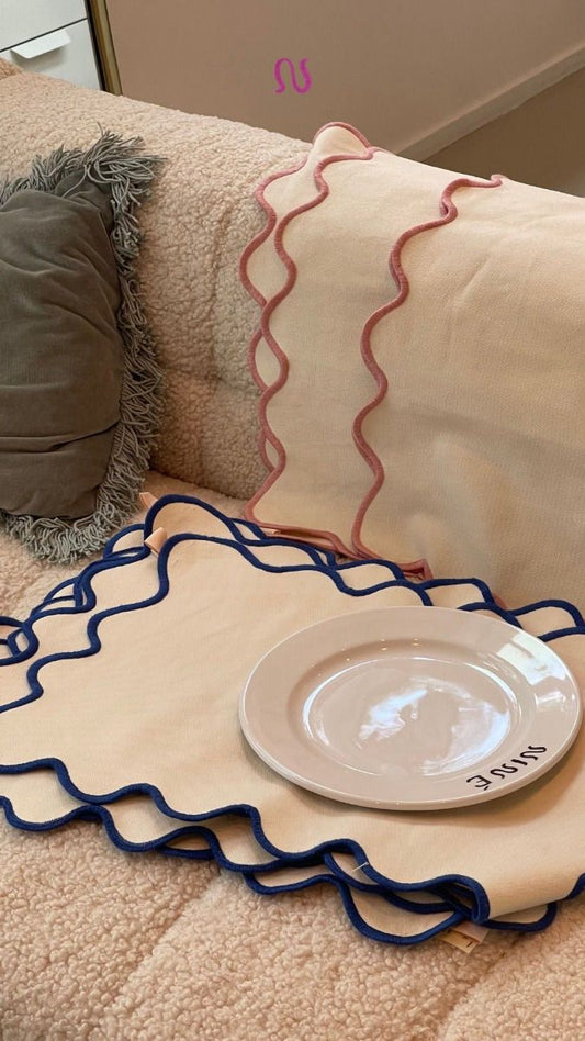 Navy Trim Scalloped Canvas Placemats