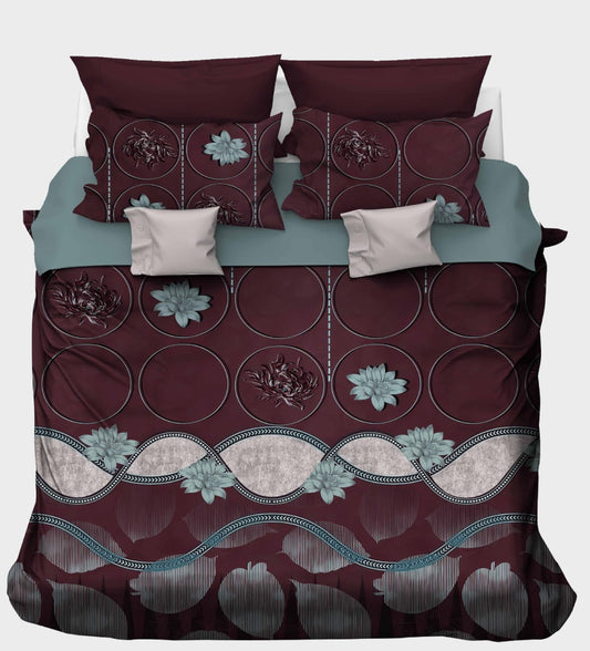 Deep Maroon with Embossed Circles & Floral Border Bedsheet