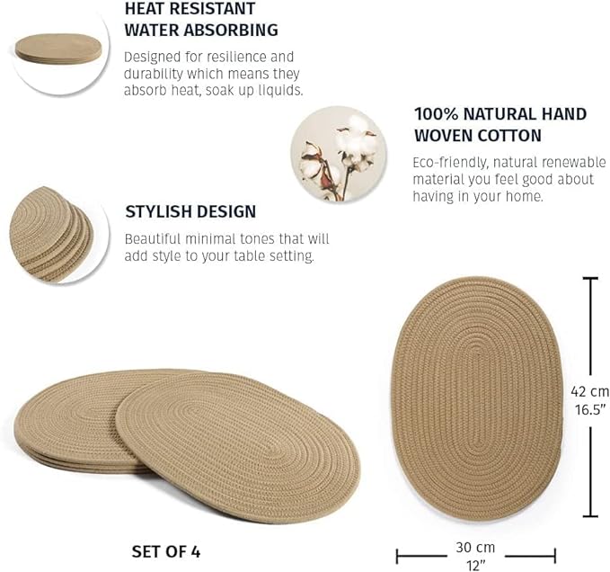 Woven Cotton Oval Beige Placemats
