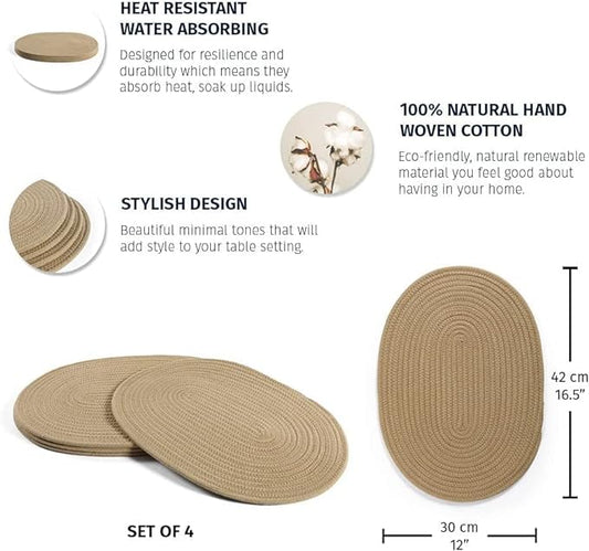 Woven Cotton Oval Beige Placemats