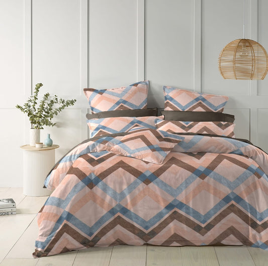Dusty Pink & Blue Geometric Chevron Bedsheet