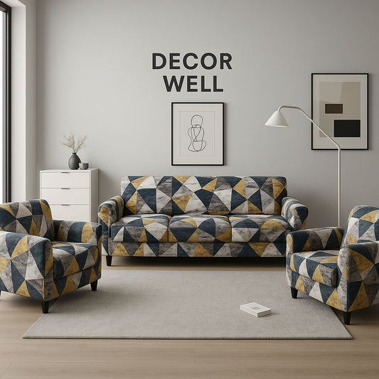 Navy Mustard Abstract Triangle Mosaic Cover