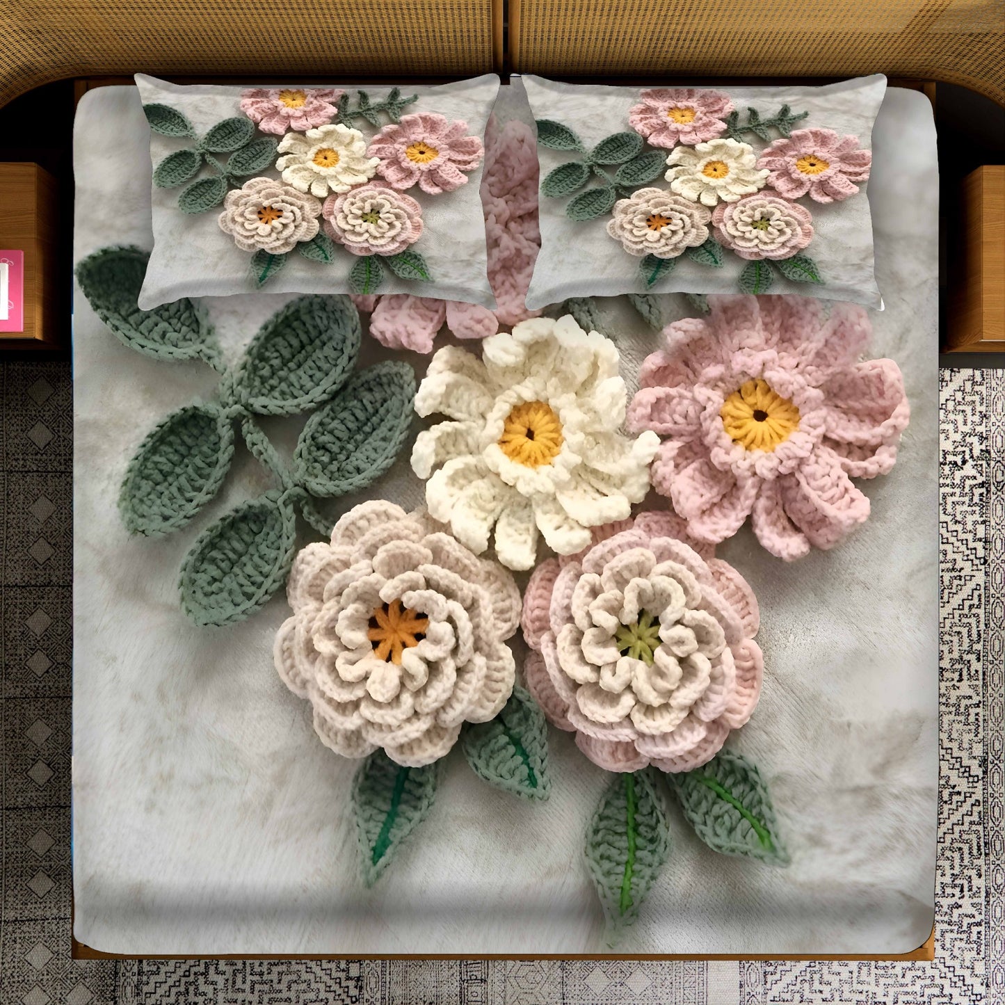 Oversized 3D Crochet Flower Bedsheet