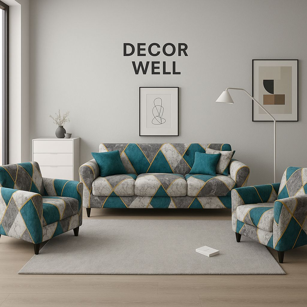 Teal Charcoal Geometric Diamond Sofa Cover