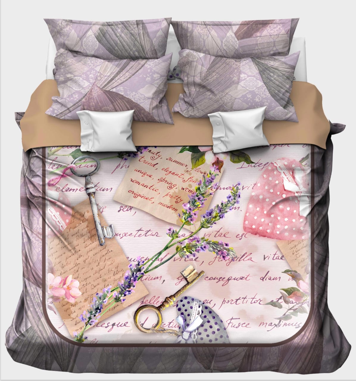 Vintage Love Letters & Lavender Sprigs Bedsheet