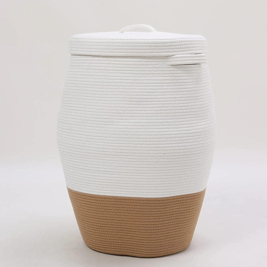 Tan and White Three-Tier Lidded Basket