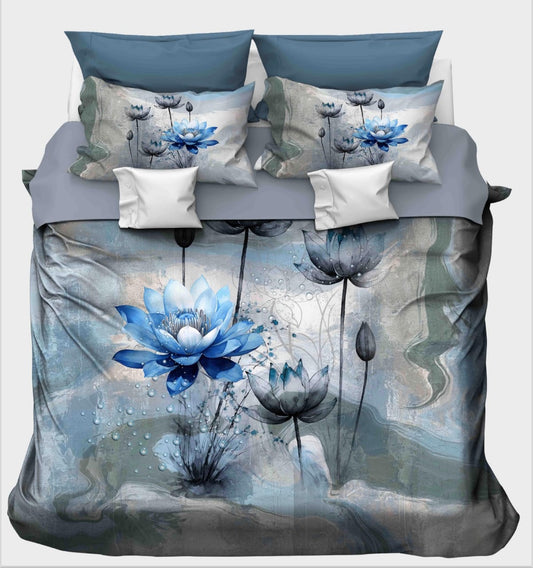 Geometric Patchwork with Damask Texture Bedsheet