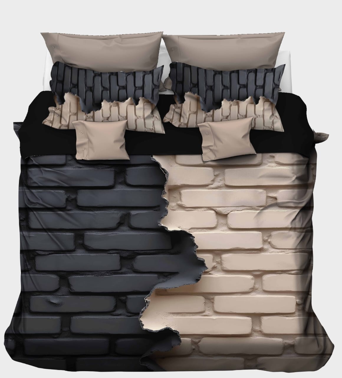 Black and Beige Brick Wall 3D Print Bedsheet