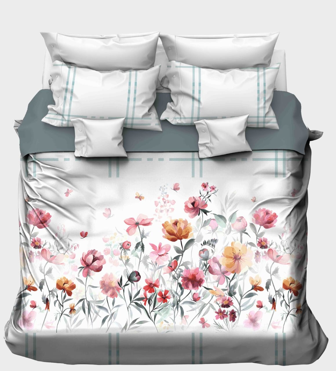 Vibrant Watercolor Garden with Butterflies Bedsheet