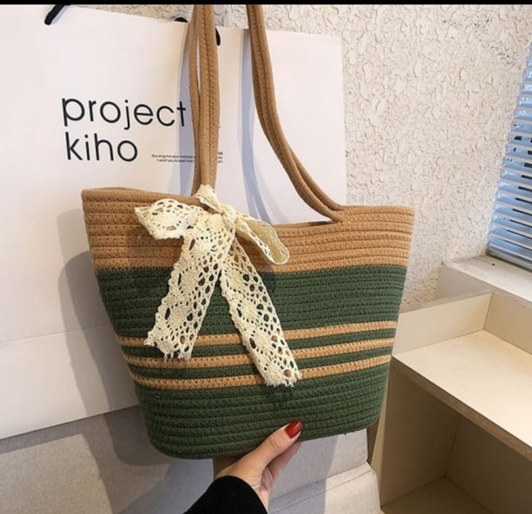 Bohemian Rope Tote with Crochet Lace Bow