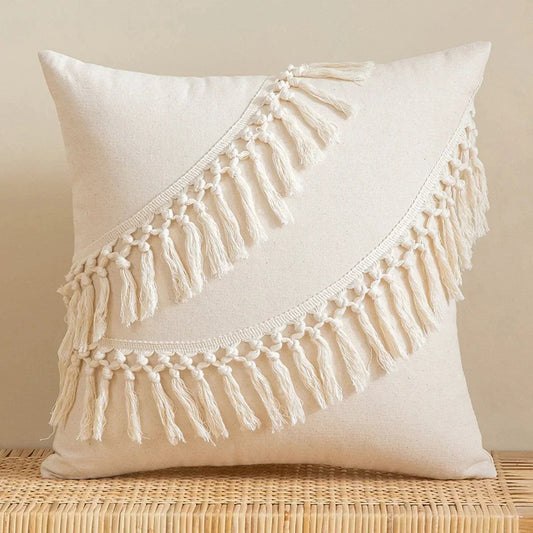 Natural Macrame Fringe Square Cushion Cover