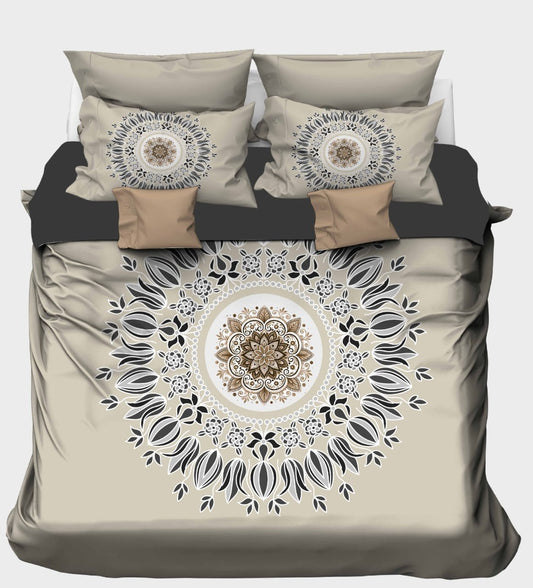 Tan & Brown Mandala on Beige Bedsheet